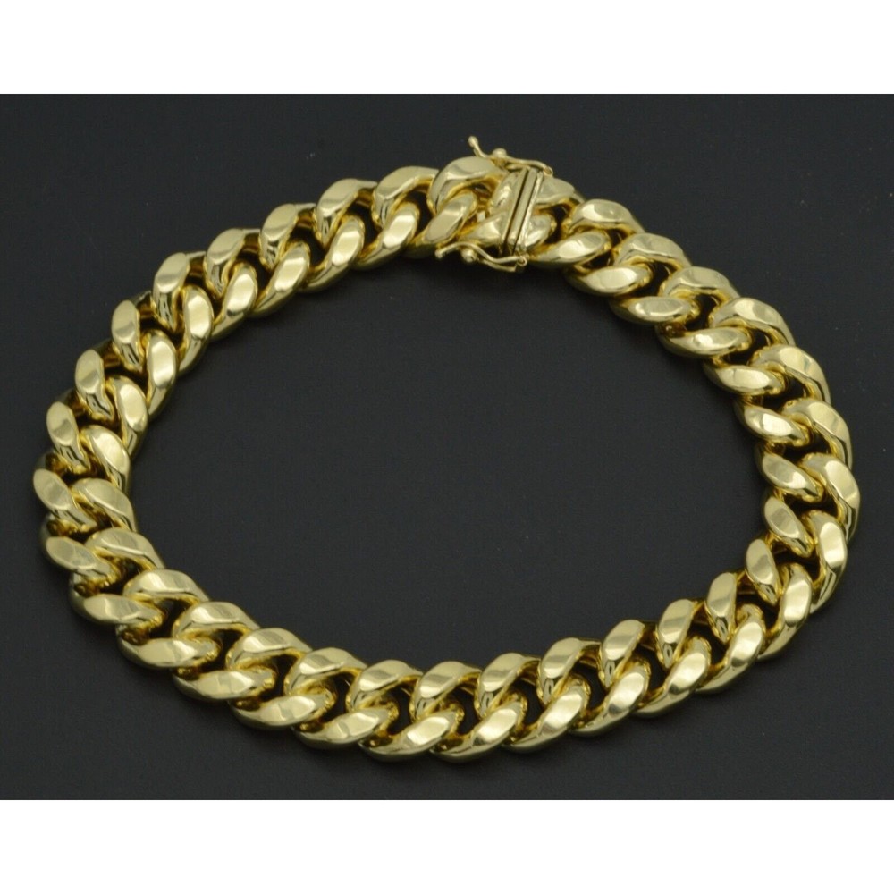 Mens 11mm 10k Real Yellow Gold Miami Cuban Curb Chain Bracelet. 8.5" 25.4gr